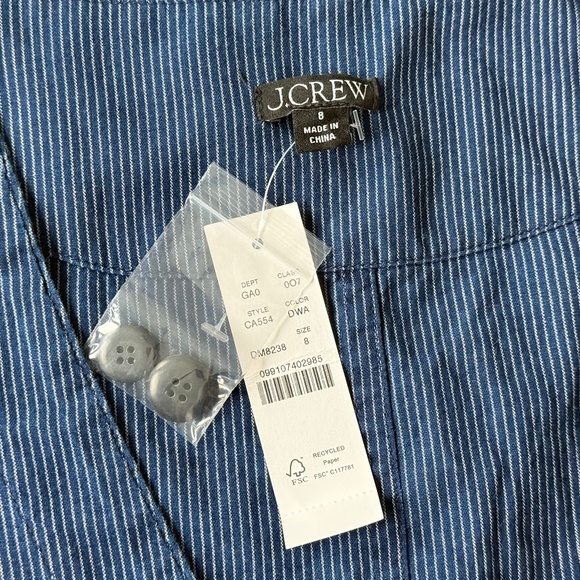 J.CREW Vest Lightweight Indigo Stripe Patch Pockets DESTON WASH Layer (8) Preppy - Picture 2 of 7
